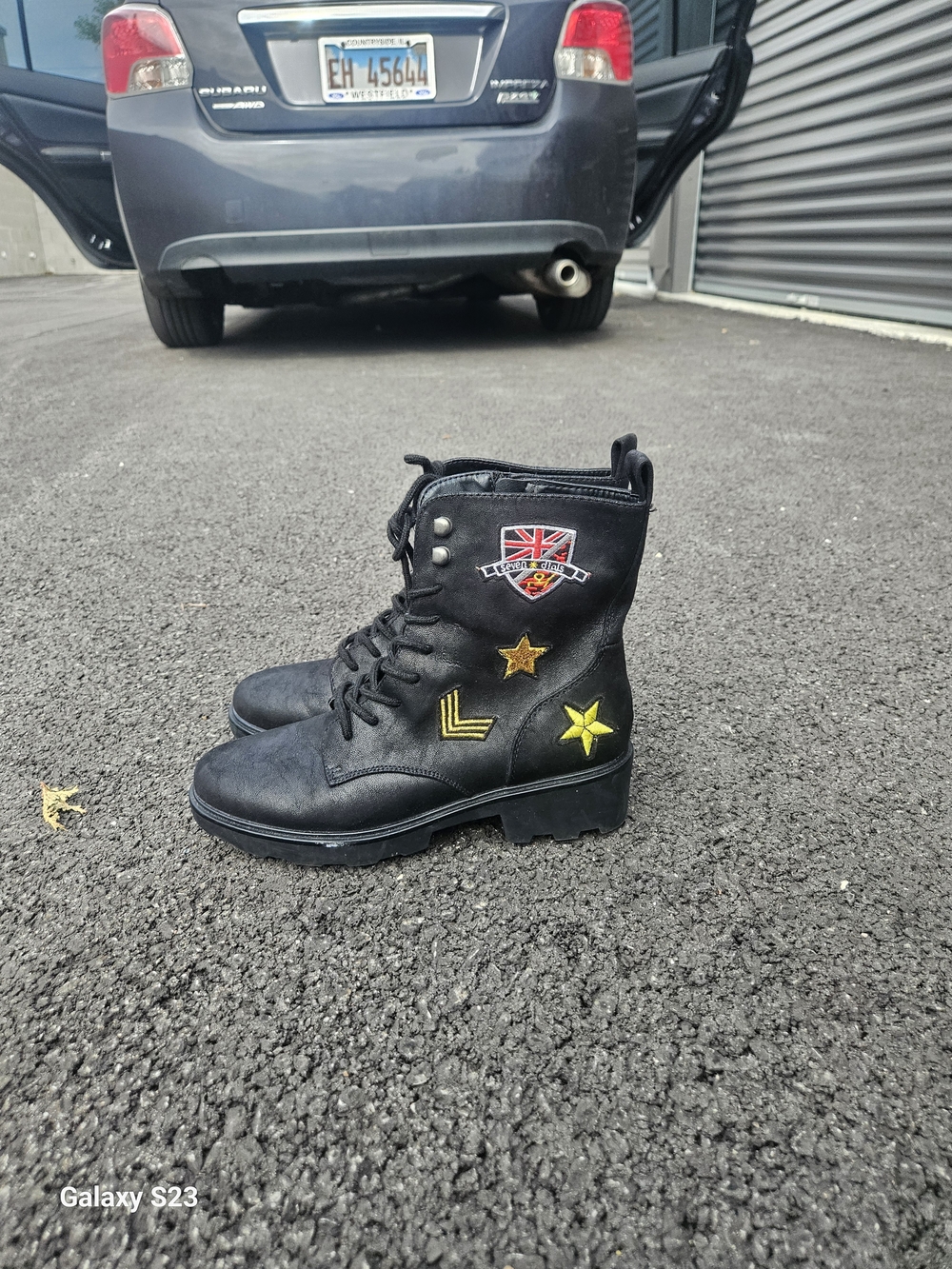 Seven Dials Black Combat Boots Military Patch Star Lace Up Womens Size 9